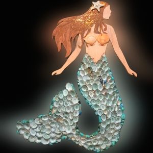 Handmade Mermaid 15" Real Shells/ wood
